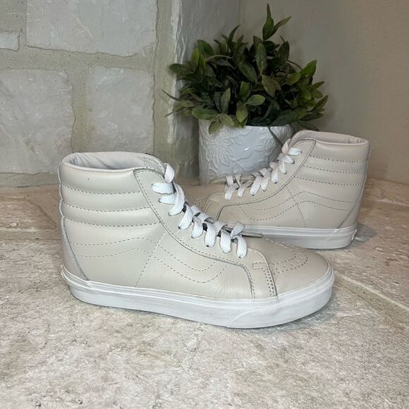 Vans sk8 hi top cream leather sneakers sz 6 - Picture 1 of 5